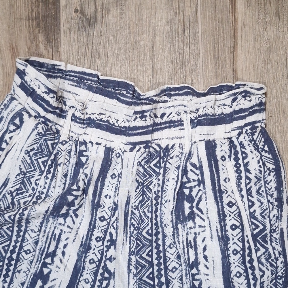 Cali 1850 Linen Blend Boho Paperbag Waist Pants Size M Blue White Print #1094 - Picture 4 of 8